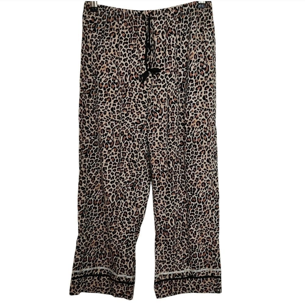 High Sierra Womens Ankle Leopard Print Lounge Sleep Pants Drawstring Waist Med